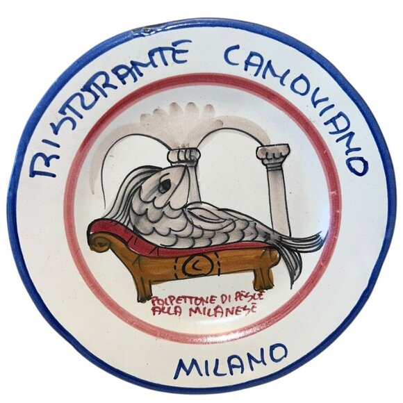 Vintage 1989 Italian Good Memory Restaurant Canaviono Milano Pottery Plate